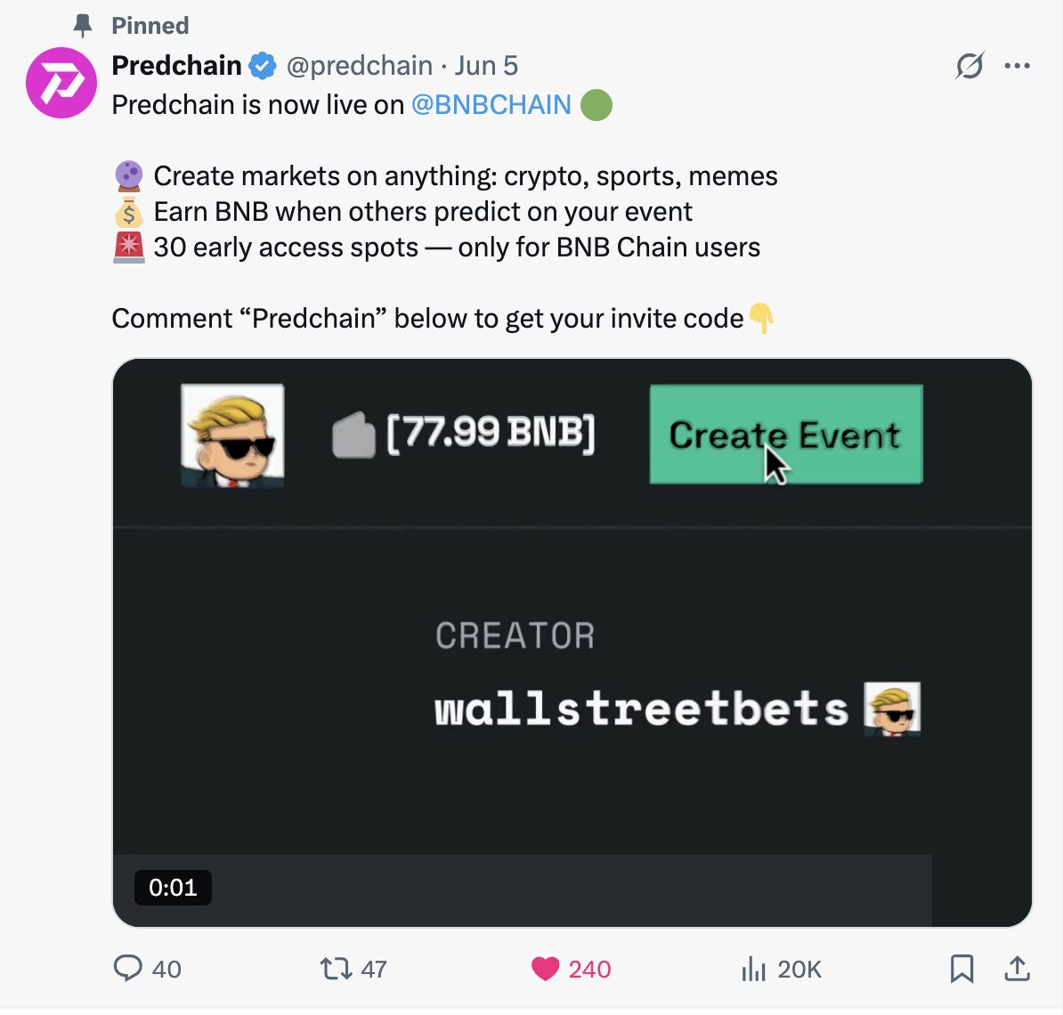 Predchain live on BNB Chain X (Twitter announcement)